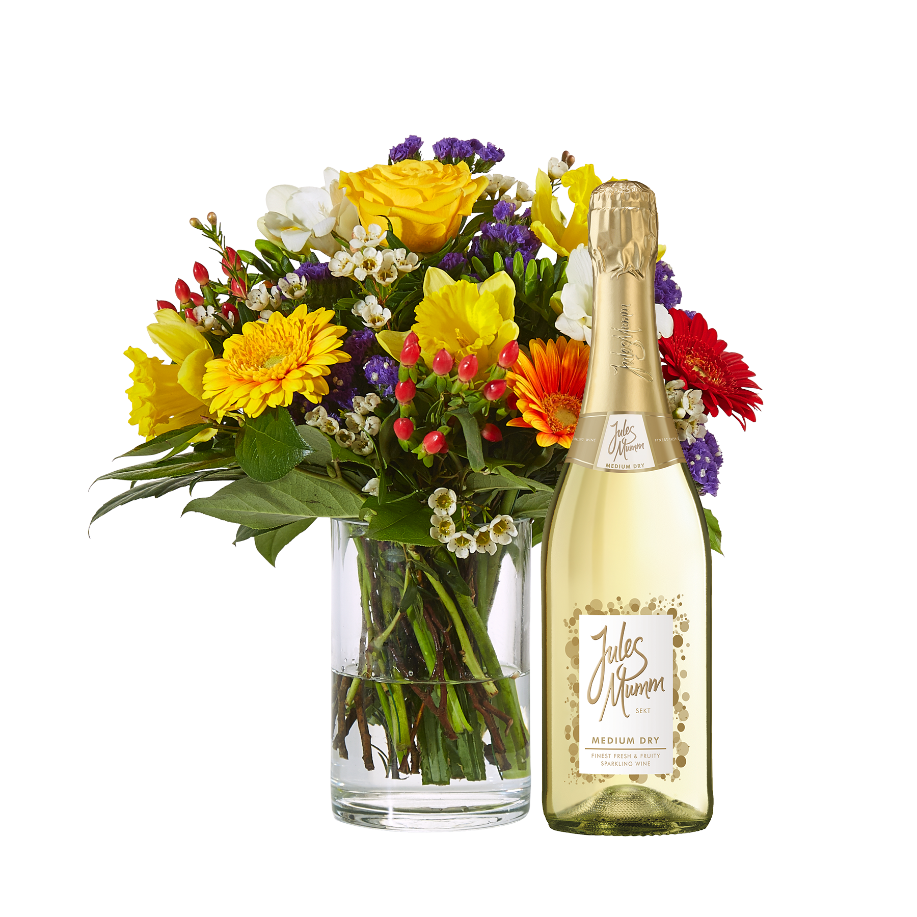 Blumenstrauß Farbenglück M mit Sekt Jules Mumm von  bestellen