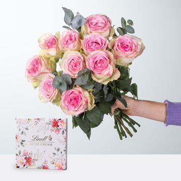 XL Rosen mit Lindt Pralinés süße Grüße 
